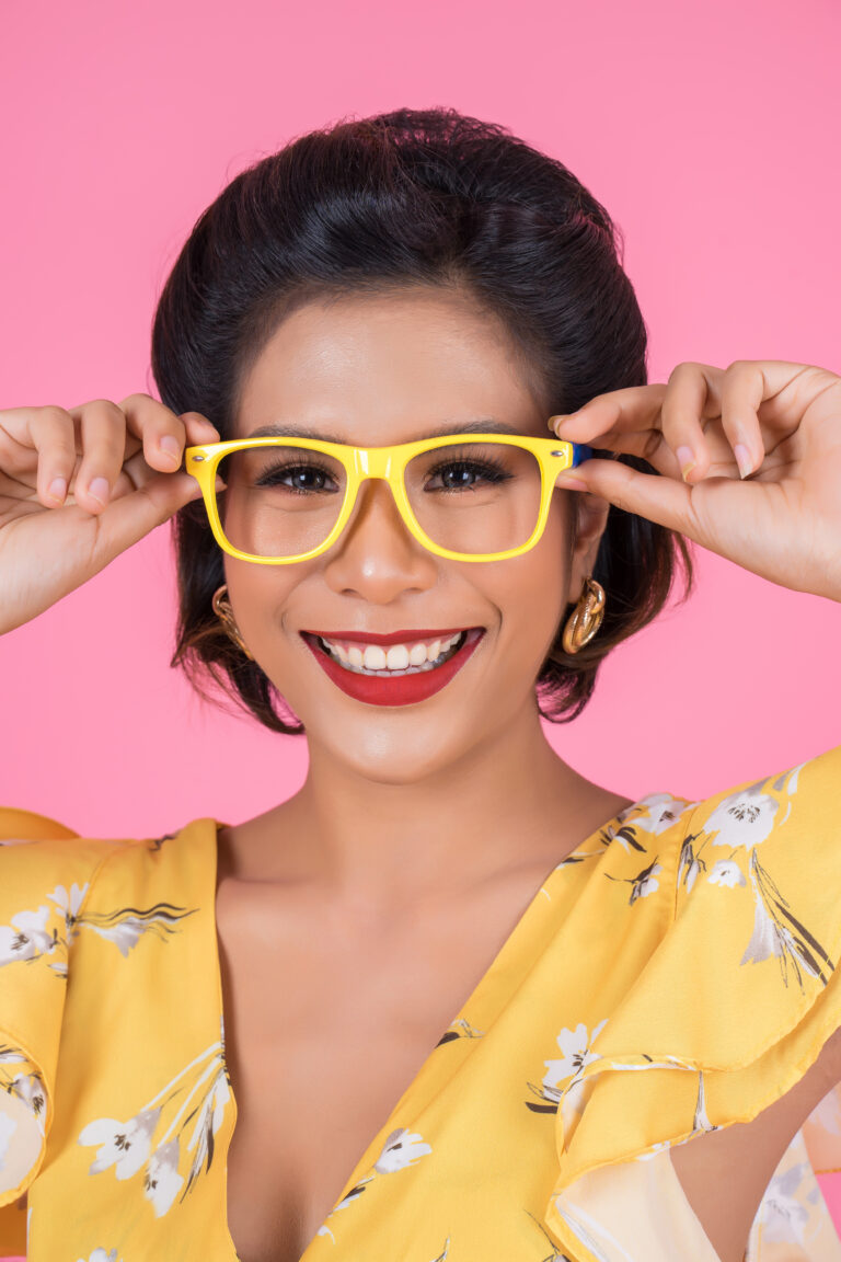 Portrait of Fashion woman action with sunglasses